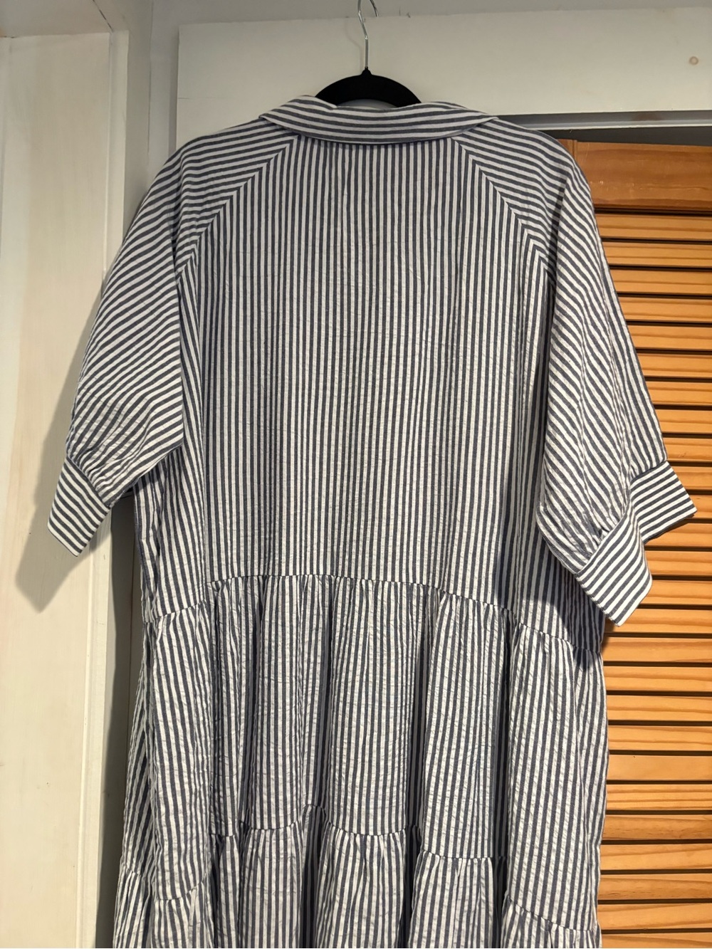 Vermont Country Store Seersucker Tiered Maxi Shirt Dress Striped Coastal Grandma - Picture 7 of 12